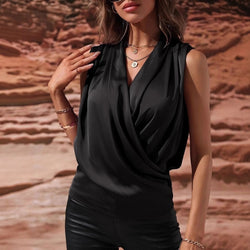 Image of Women's Spring And Summer Sleeveless Satin Pleated Vest New Shirt