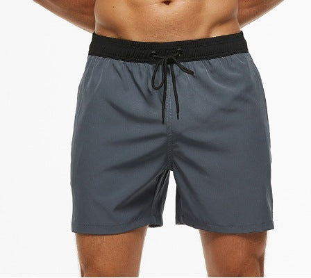 Image of Men's Stitching Waist Headband Pocket Zipper Drawstring Shorts