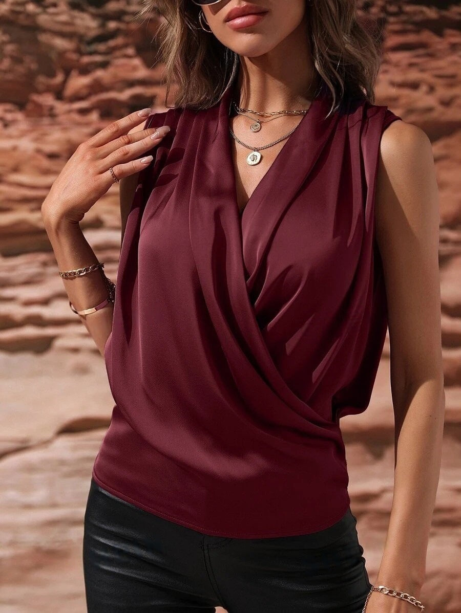 Image of Women's Spring And Summer Sleeveless Satin Pleated Vest New Shirt