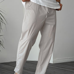 Image of Men's Pure Color Ribbon Pocket Casual Drawstring Trousers