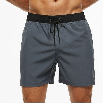 Image of Men's Stitching Waist Headband Pocket Zipper Drawstring Shorts