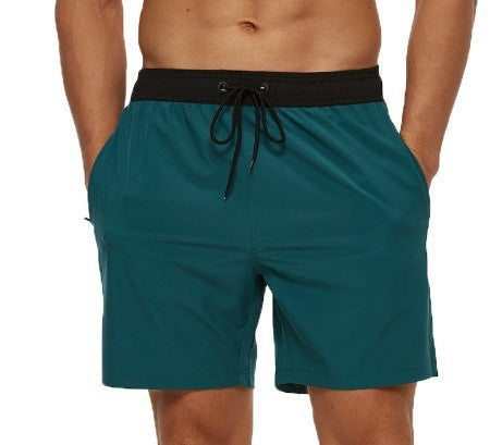 Men's Stitching Waist Headband Pocket Zipper Drawstring Shorts