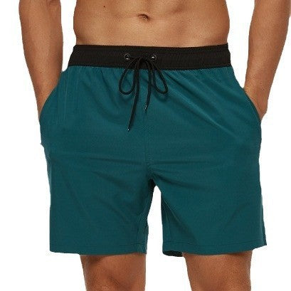 Image of Men's Stitching Waist Headband Pocket Zipper Drawstring Shorts