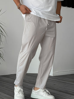 Image of Men's Pure Color Ribbon Pocket Casual Drawstring Trousers