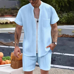 Image of Men's Shirt Casual Henry Collar Pocket
