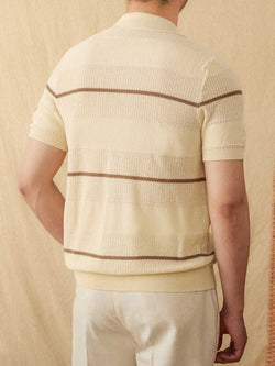 Image of Lapel Casual Fashion Cotton Linen Short Sleeve Knitted Cardigan