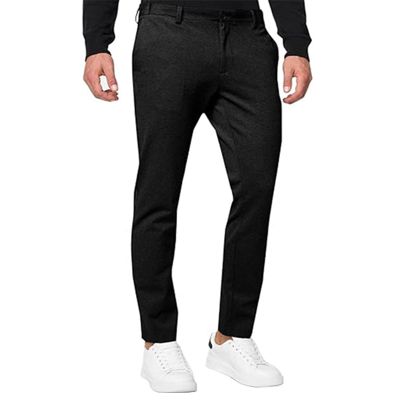 Image of Men's Chino Slim-fit Solid Color Stretch Pleated Tapered Casual Pants