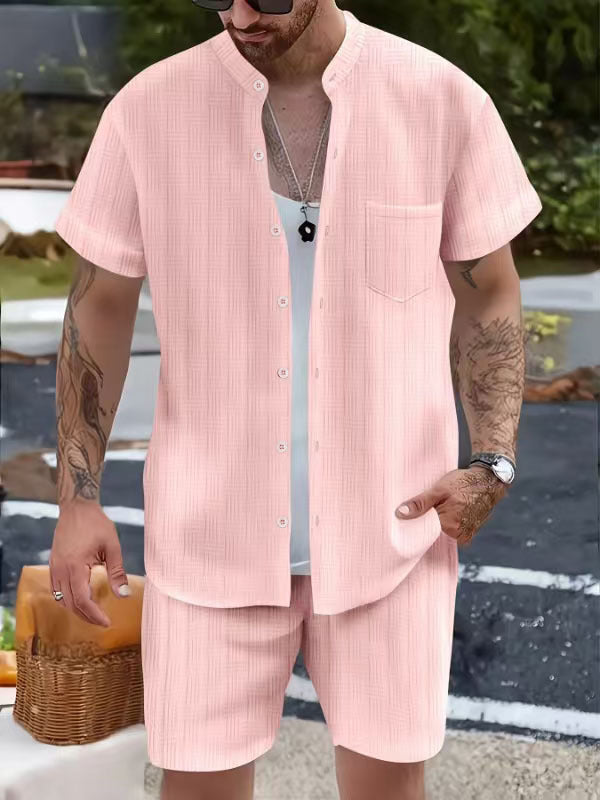 Image of Men's Shirt Casual Henry Collar Pocket