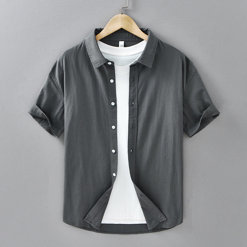 Image of Summer Menswear Casual Short-sleeved Cotton Shirt
