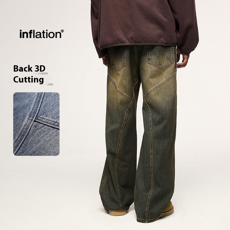 Image of Washed Cut Wide Leg Jeans Men