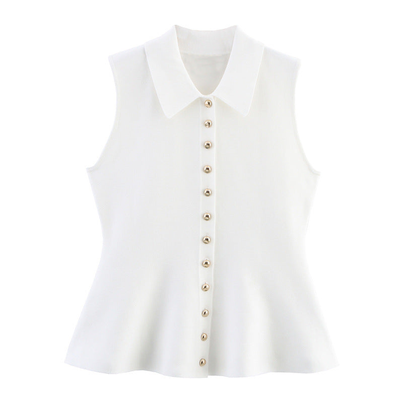 Image of Short Skirt Hem Knitted Vest Top