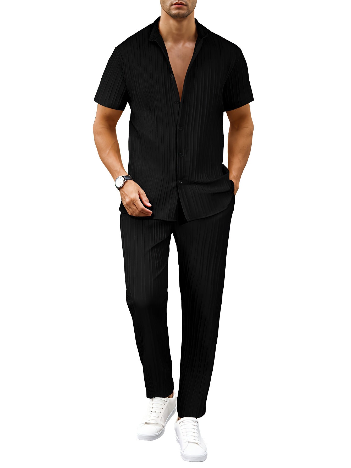 Image of European And American Men's Casual Short-sleeved Two-piece Suit